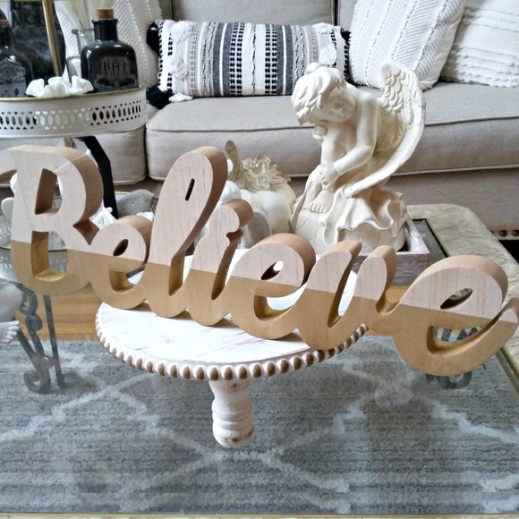 NEW! BOHO Farmhouse HOLIDAY "Believe" 21" TABLE SCRIPT SIGN - Picture 5 of 5